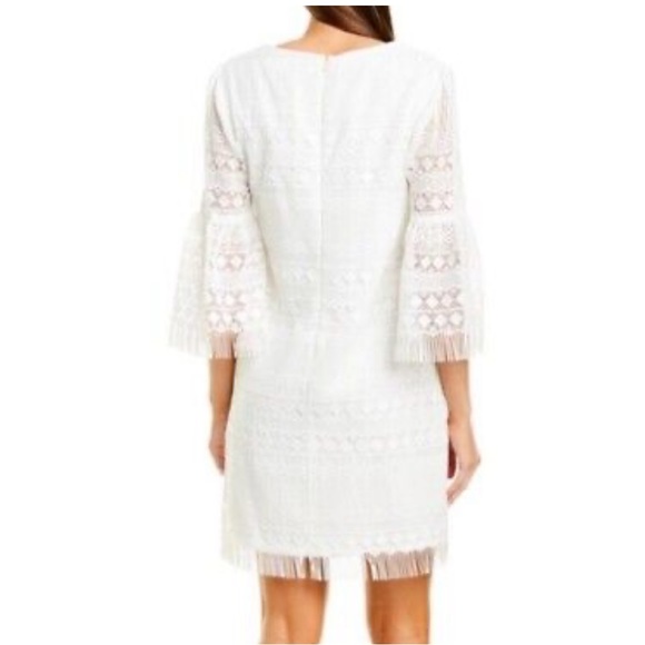 Trina Turk White Lace Fringed Bell Sleeve Cocktail Sheath Dress, Size 6, NWT - Picture 9 of 10